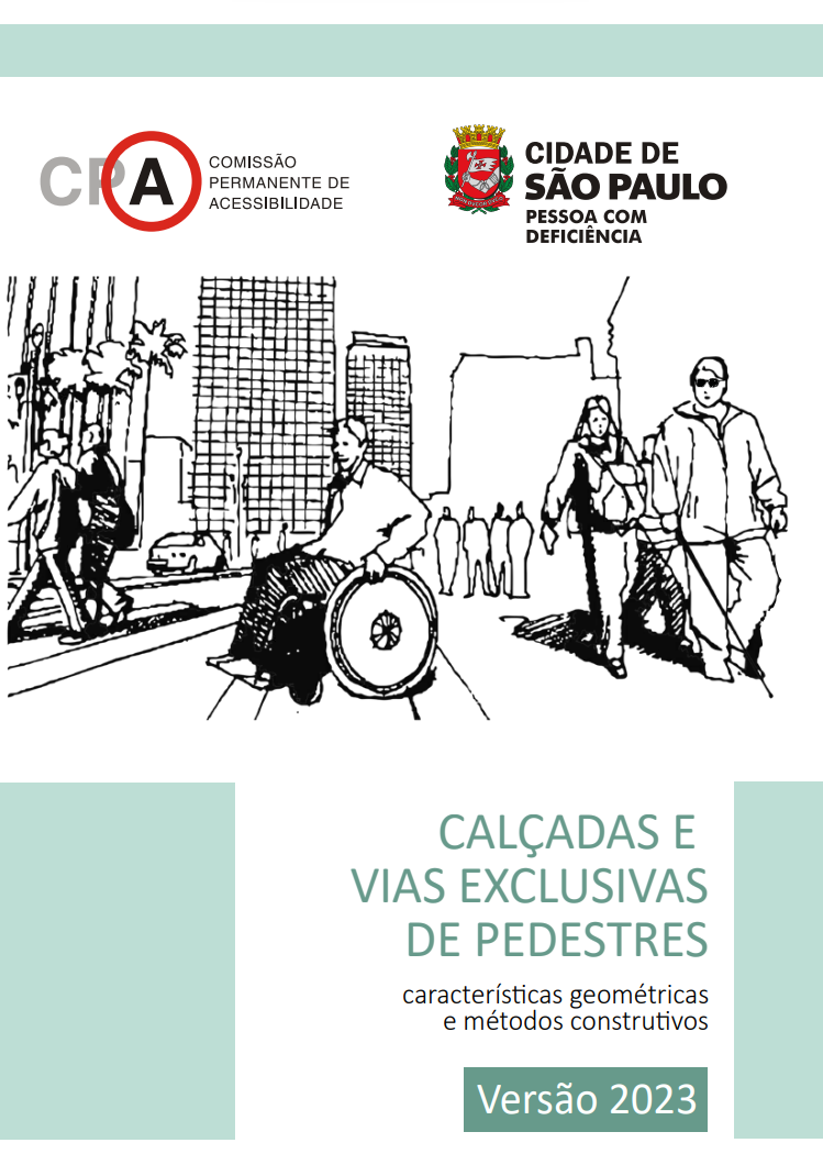 Capa da cartilha "Calçadas e vias exclusivas para pedestres". Contém link para a publicação em PDF.